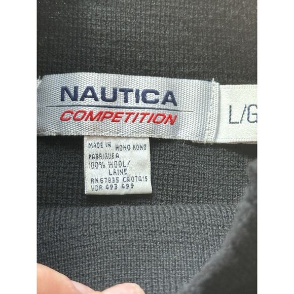 Nautica Competition Unisex Black Mock Wool Elbow Patch Size Large Sweater - Picture 11 of 11